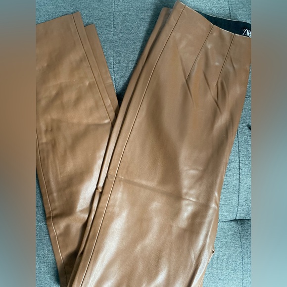 Zara Tan Leather Leggings - Picture 3 of 3
